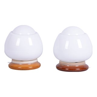 Mid-Century Modern Table Lamps in Ceramic and Opal Glass, 1950s, Set of 2 For Sale