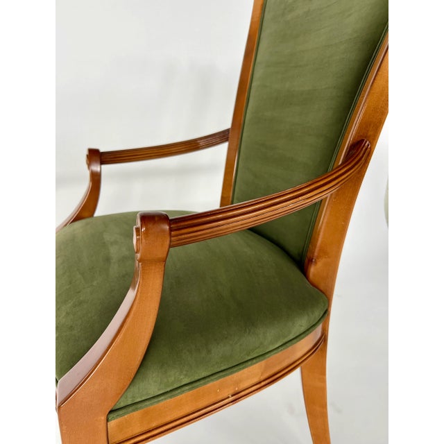 1980s Set of 12 Maple Dining Chairs With Olive Green Suede Upholstery For Sale - Image 9 of 12