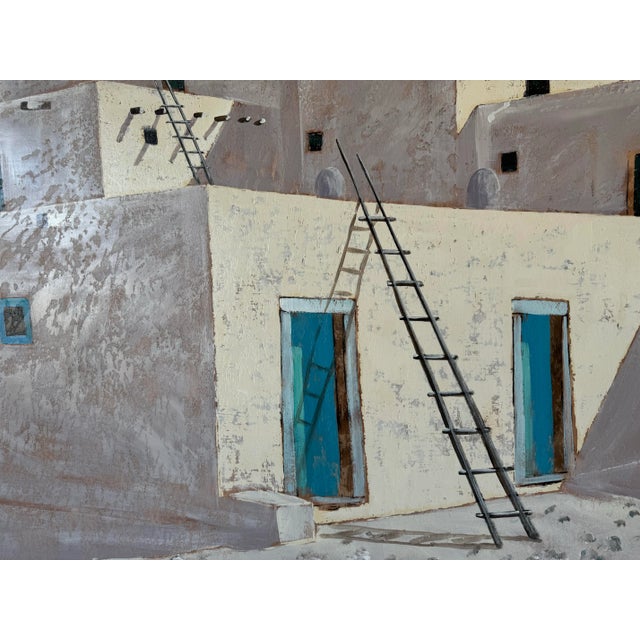 Brown 1980's Large Vintage Southwestern Taos New Mexico Adobe House Oil Painting, Signed For Sale - Image 8 of 12