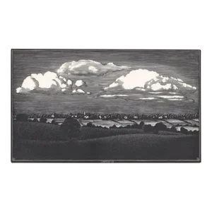1935 Asa Cheffetz Clouds Over Enfield Connecticut Woodcut