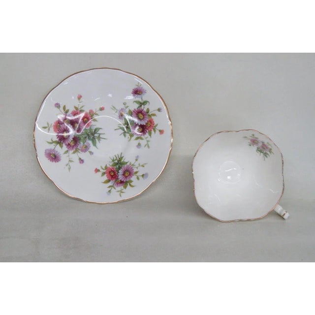 English Hammersley England Bone China Pink Purple Flowers Tea Cup and Saucer Set For Sale - Image 3 of 8