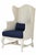English Vintage Rh Pale Grey Wood Wingbak Chair W/Navy Blue Seat For Sale - Image 3 of 11