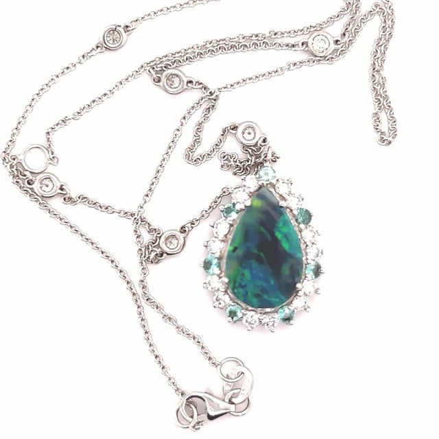 Natural Opal Diamond Pendant W/ Gold Chain 3.25 TCW GIA Certified For Sale In New York - Image 6 of 12