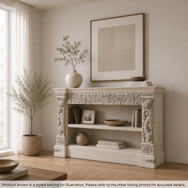Dimensions: 59"W X 20"D X 39"H Features: • 100% solid wood display cabinet • Antique carvings repurposed as the front of...