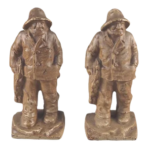 Antique Littco Cast Iron Old Salt Maine Fisherman Nautical Bookends or Doorstops with Label- a Pair