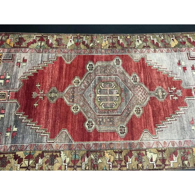 Boho Chic Turkish Handmade Red and Gray Wool Area Rug For Sale - Image 3 of 6