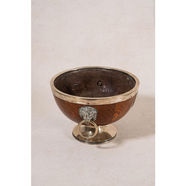19th Century Lion Head Oak & Silver Plated Pedestal Bowl (c.1880) For Sale - Image 4 of 6