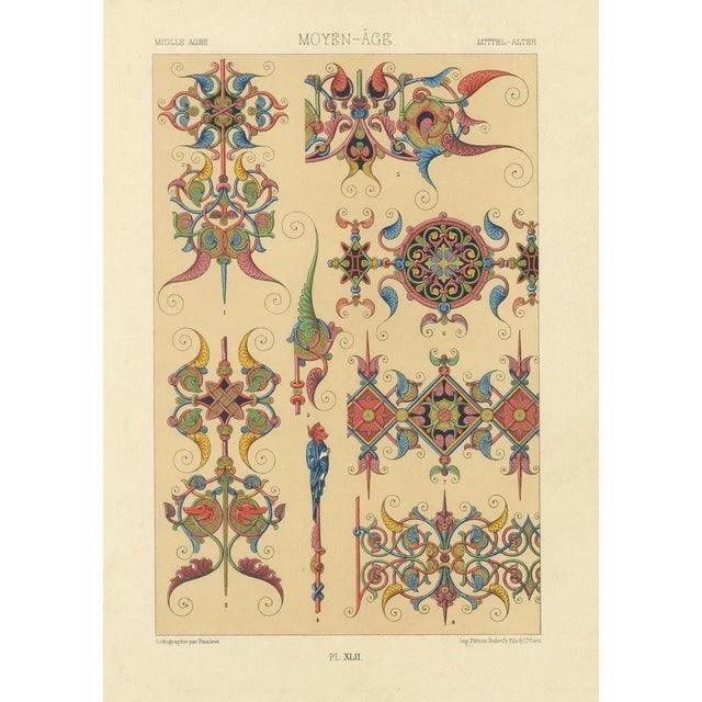 After Racinet, Gothic Illumination-Inspired Ornament Middle Ages Decorative Designs, 1869, Print For Sale - Image 6 of 10