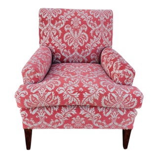 1950s Modern Club Chair-Red & White Damask Upholstery-Tiger Oak Legs For Sale