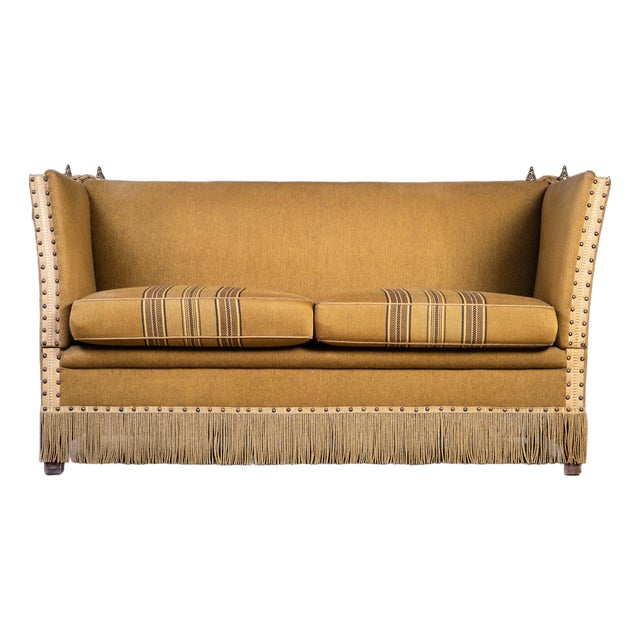 Vintage Green and Yellow Velvet Knole Sofa, 1950s For Sale