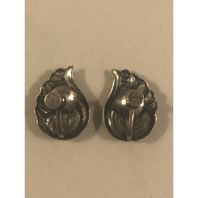 Mid 20th Century 1940s Sterling Repoussé Flower and Leaf Earrings, A Pair For Sale - Image 5 of 6