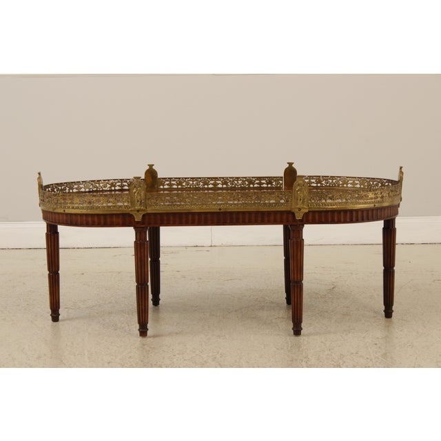 Vintage French Louis XVI Style Brass Gallery Coffee Cocktail Table For Sale - Image 4 of 14