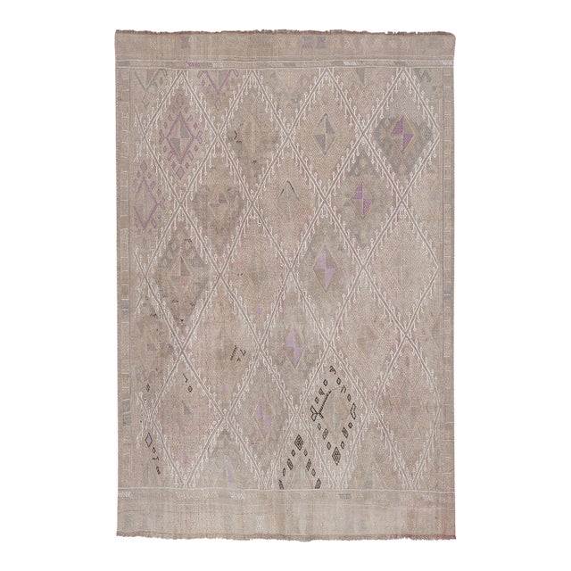 Vintage Faded Turkish Jajim Kilim Rug 5'2'' X 7'3'' For Sale