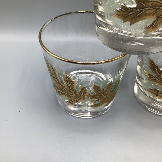 1960s Libbey Gold Oak Leaf/Gold Rim Low Ball Glasses Whiskey Glasses-Set of 5 For Sale - Image 5 of 13