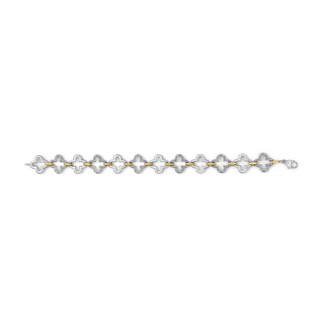 Contemporary .925 Two-tone Sterling Silver 1/10 Cttw Natural Round Diamond Fashion Tennis Bracelet (I-J Color, I1-I2 Clarity) - 7" For Sale - Image 3 of 5