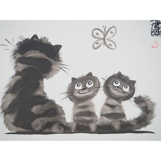 Laszlo Tibay (1962) Mother Cat and Her Distracted Kittens Ink and wash drawing Signed upper right Authenticated by the...