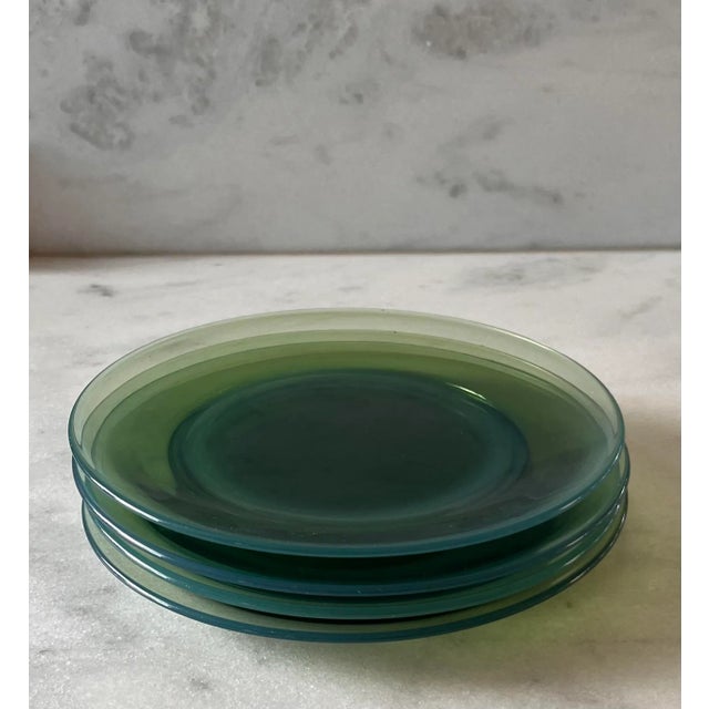 Set of 4 Vintage Green Glass Lunch or Salad Plates For Sale - Image 4 of 9