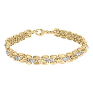 Gold Vermeil Plated Sterling Silver 1/7 Cttw Diamond Panther Link Bracelet For Sale