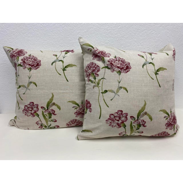 Textile Pair of 22" Square Pillows With a Pink & Purple Carnation Floral Pattern - Made in Uk. For Sale - Image 7 of 7