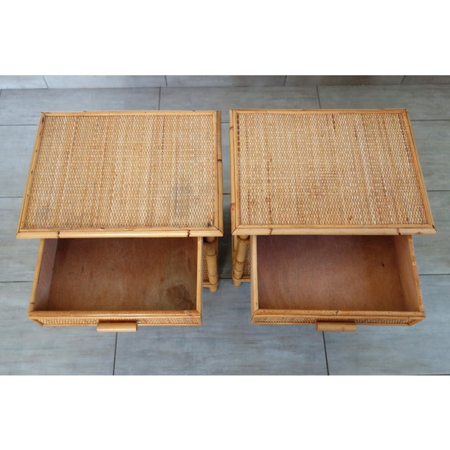 Bedside Tables in Woven Wicker and Bamboo, 1970s, Set of 2 For Sale - Image 8 of 16