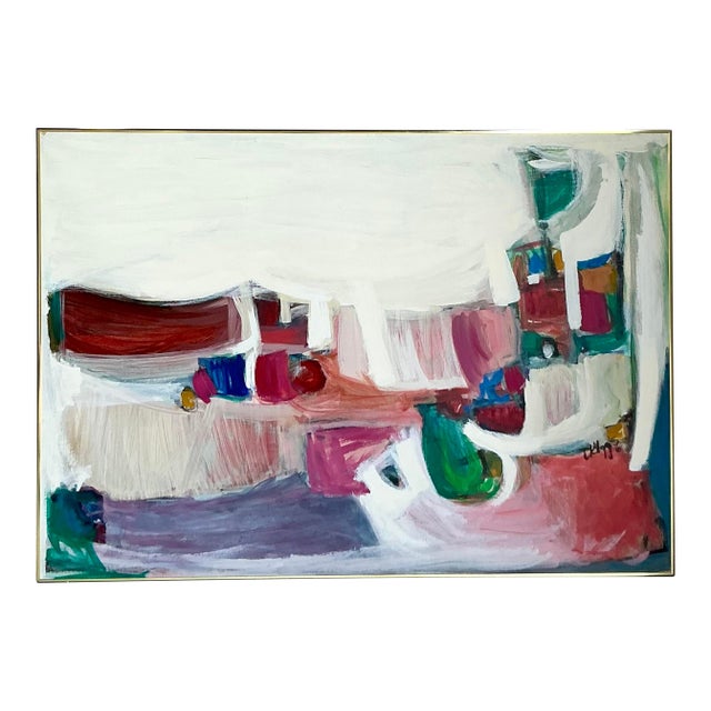 Vintage Boho Original 1966 Abstract Oil on Canvas For Sale