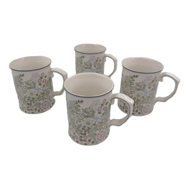 Morris & Co Porcelain Mugs in Iconic William Morris "Sweet Briar" Botanical Motif - Set of 4 For Sale