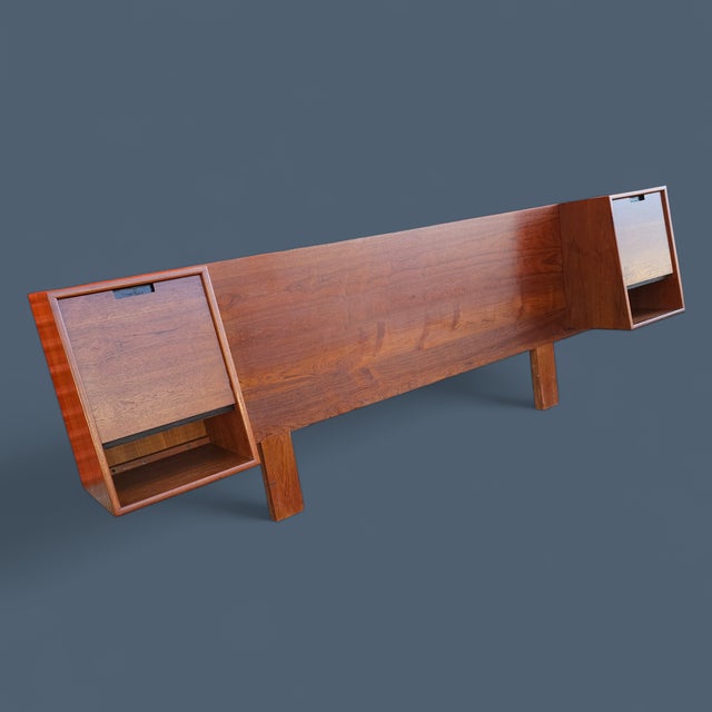 Mid Century Modern Danish Style Queen Teak Headboard With Floating Nightstands For Sale In Washington DC - Image 6 of 11