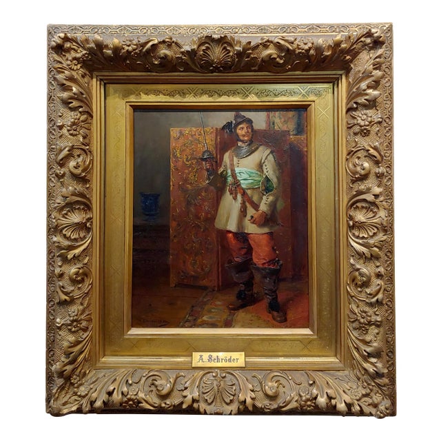 Albert F. Schroder -Portrait of German Cavalier W/Sword-19th Century Oil Painting For Sale