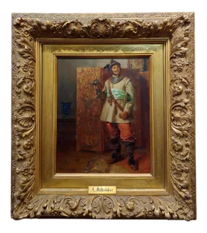 Albert F. Schroder -Portrait of German Cavalier W/Sword-19th Century Oil Painting