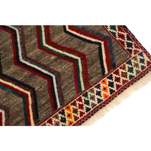 1950s 1950s Vintage Gabbeh Tribal Runner in Brown With Chevron Patterns For Sale - Image 5 of 8