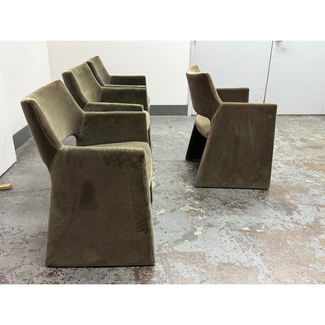 CB2 Caleb Zipperer for Cb2 Foley Olive Green Velvet Dining Armchairs, Set of Four For Sale - Image 4 of 12