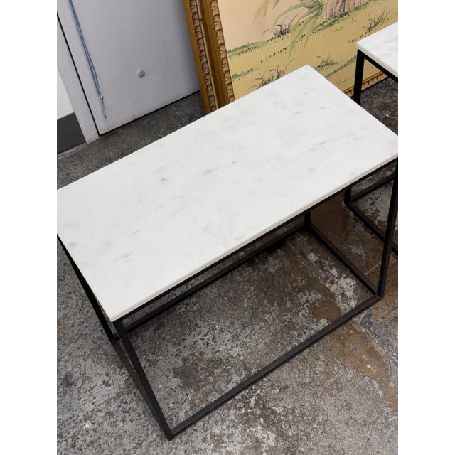 White Pottery Barn Delaney Rectangular Marble End Tables, Pair For Sale - Image 8 of 12