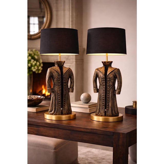 Metal Bronze Coat Table Lamps with Brass Bases from Justfurnituress SRL, Set of 2 For Sale - Image 7 of 15