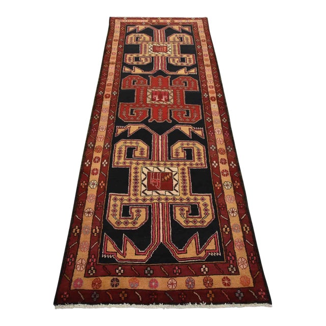 Ardabil Runner 3’9” X 9’7” Blue Wool Vintage Tribal Hand-Knotted Oriental Rug For Sale