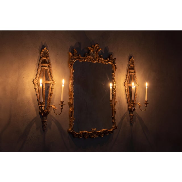 Neoclassical Italian Neoclassical Giltwood Mirror and Pair of Mirrored Candle Sconces, Circa 1950 For Sale - Image 3 of 13