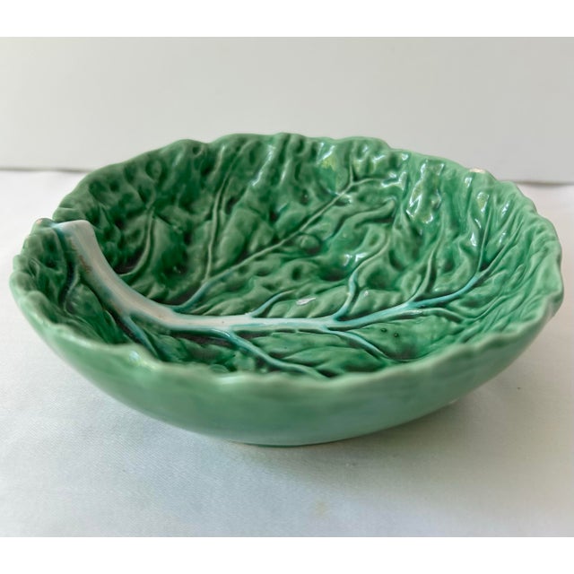 Rustic European Vintage Bordallo Pinheiro Cabbage Leaf Dish/Small Bowl For Sale - Image 3 of 6