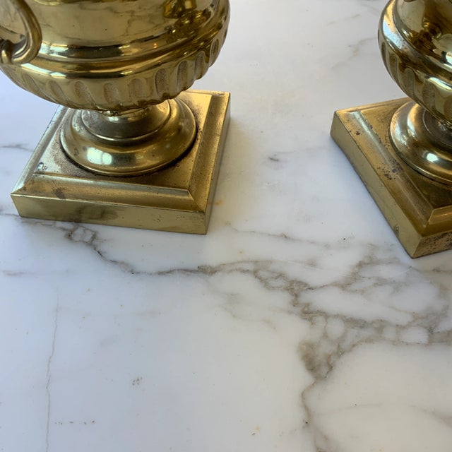 Late 18th Century French Gilt Metal Urn Form Garnitures on Plinth Bases - a Pair For Sale - Image 10 of 11