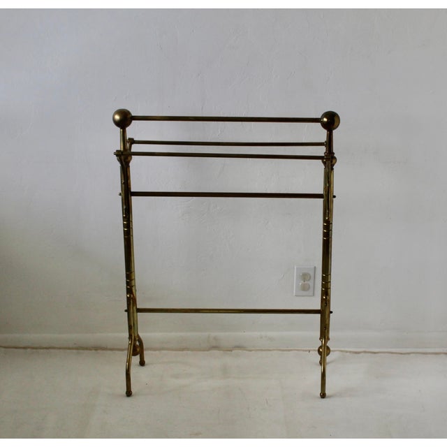 Vintage Victorian-Style Brass Towel Blanket Comforter Rack Stand For Sale - Image 4 of 15