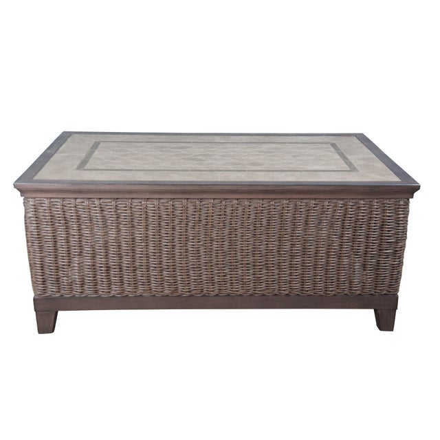 Modern Vintage Outdoor Boho Woven Wicker Rattan Coffee Cocktail Table For Sale - Image 3 of 12