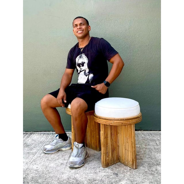 Vintage Rattan Drum Stools - A Pair For Sale - Image 11 of 12