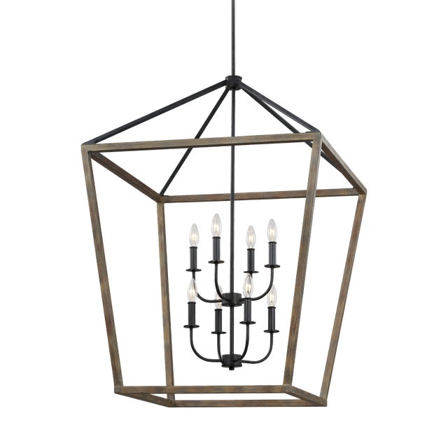 Traditional Sean Lavin by Visual Comfort Studio Gannet Extra Large Chandelier, Weathered Oak Wood/Antique Forged Iron For Sale - Image 3 of 5