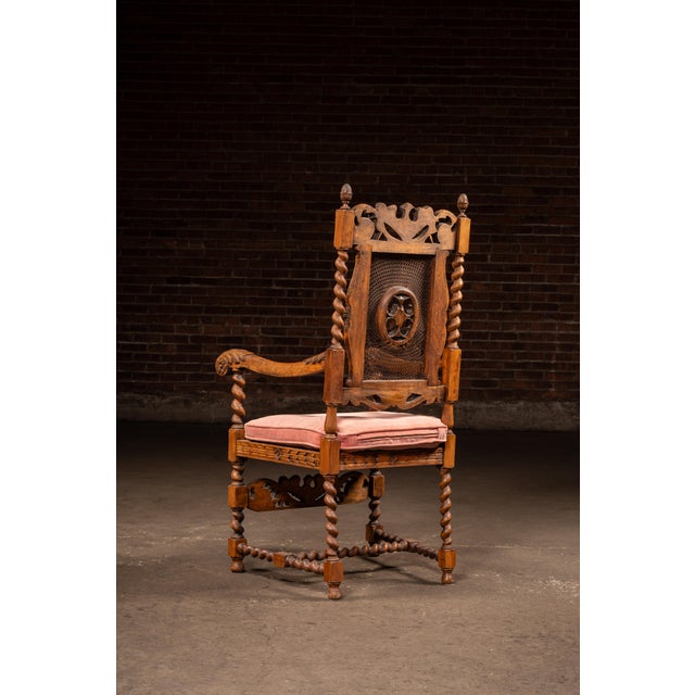 19th Century Ornate Carved Throne With Intricate Cane Backrest For Sale - Image 4 of 17