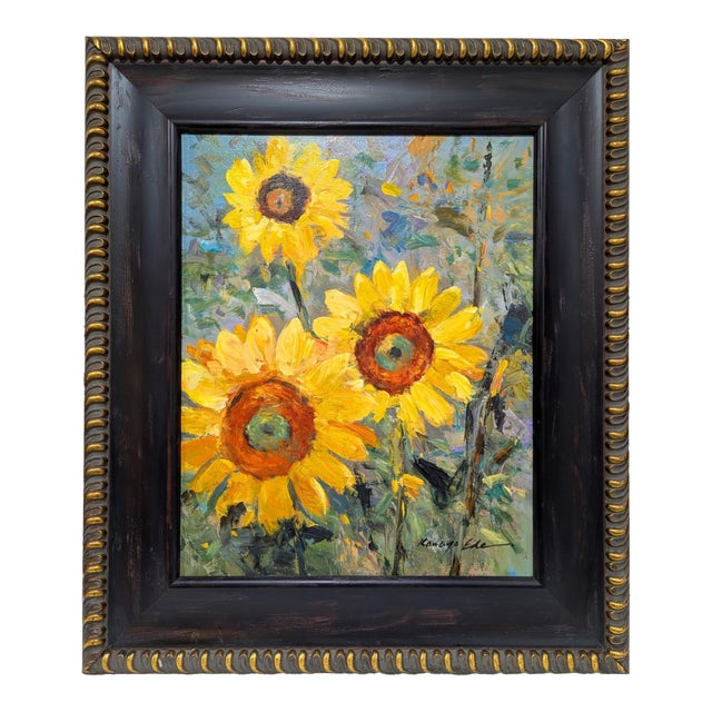 Framed Original Sunflowers Acrylic Painting on Canvas. 24in X 28in For Sale