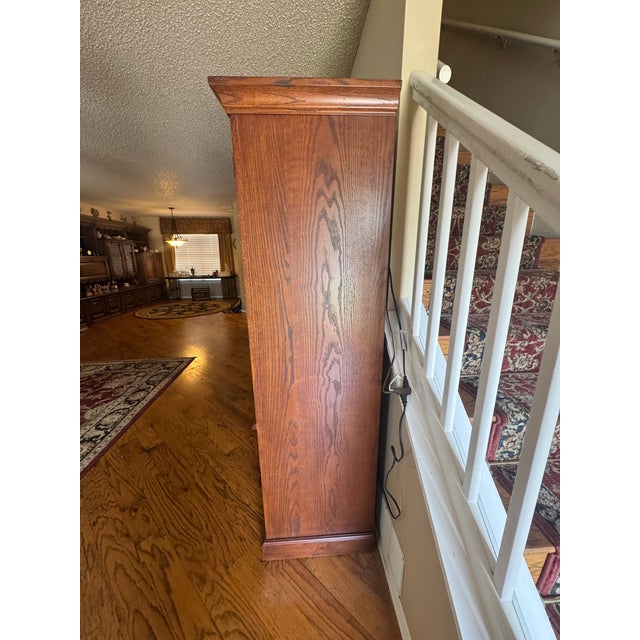 Vintage 1994–95 Solid Oak Modular Entertainment Center | Savanna Finish | Lighted Display Cabinets-Adjustable For Sale - Image 4 of 12