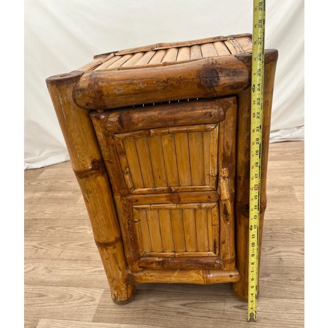 1960s Mid Century Nightstand Cabinet With Shelf Elephant Bamboo Wicker Tiki Style For Sale - Image 9 of 12
