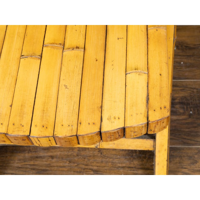 Pair of Midcentury Bamboo Folding Chairs with Slatted Design and Light Patina For Sale - Image 4 of 10