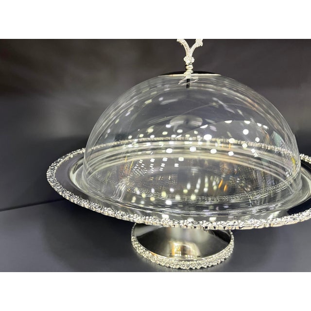 Boho Chic Silver Plated Brass Cake Stand with Acrylic Glass Top For Sale - Image 3 of 11