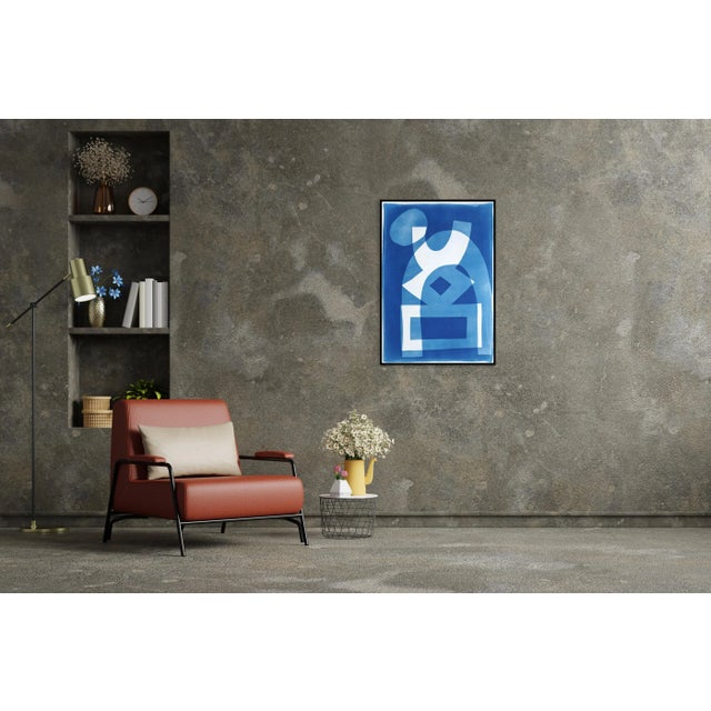 2020s 2025, House on a Hill, Desert Modernism Architecture, Handmade Monotype Cyanotype on Watercolor Paper by Kind of Cyan For Sale - Image 5 of 8