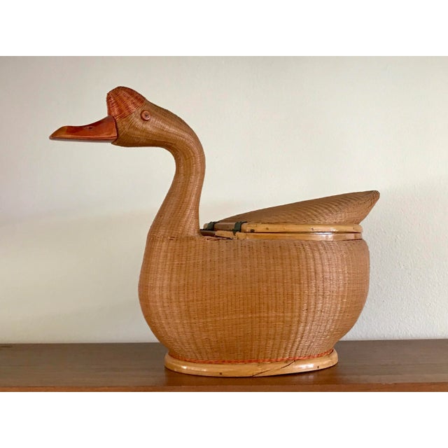 Boho Chic Mid Century Shanghai Collection Wicker Goose For Sale - Image 3 of 13