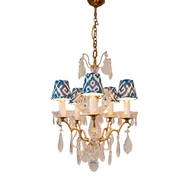 French Bronze Chandelier with Crystals, 1950s For Sale